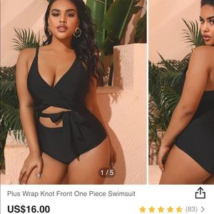 SHEIN - Plus Wrap Knot Front One Piece Swimsuit